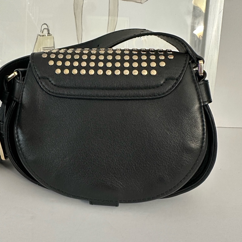 FURLA Studded Black Leather Mini Crossbody Bag Made In Italy Gold Tone Studs - Picture 6 of 17